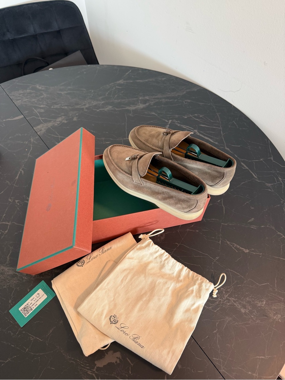 Loro Piana Taupe Suede Penny Loafers